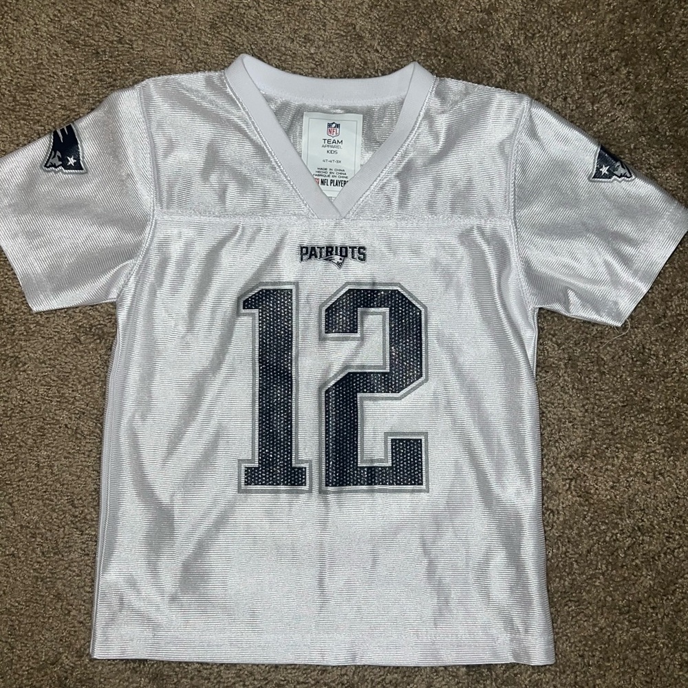 NFL Team Apparel Kids White Sports Jersey - Brady #12